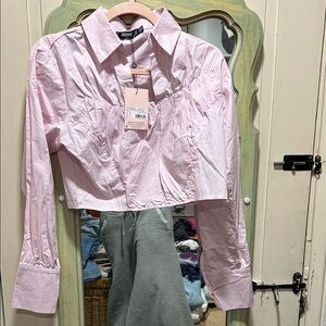 Missguided Pink Cropped Blouse